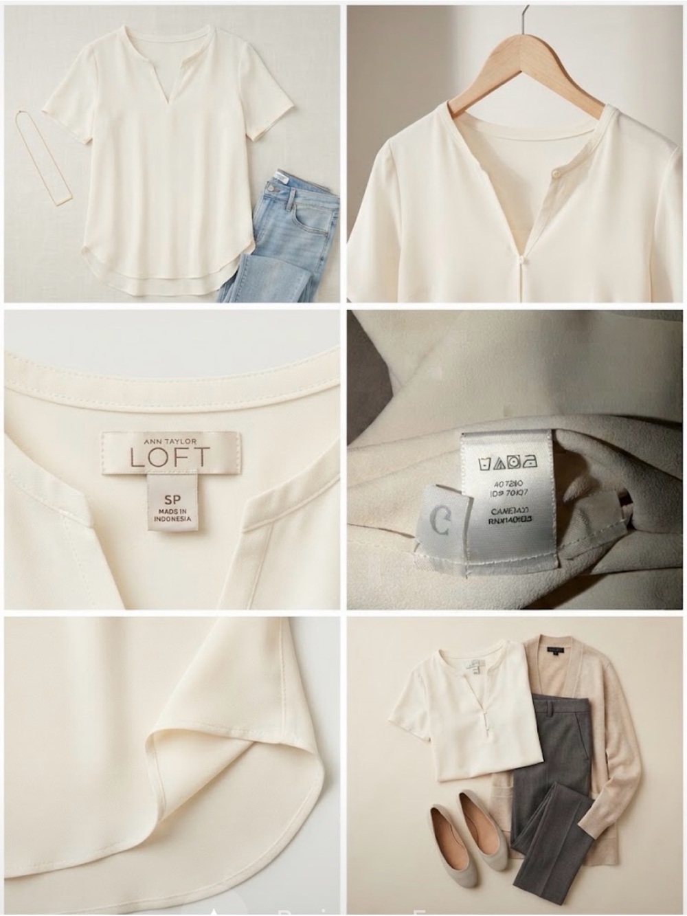 Ann Taylor LOFT Ivory Split-Neck Short-Sleeve Blouse